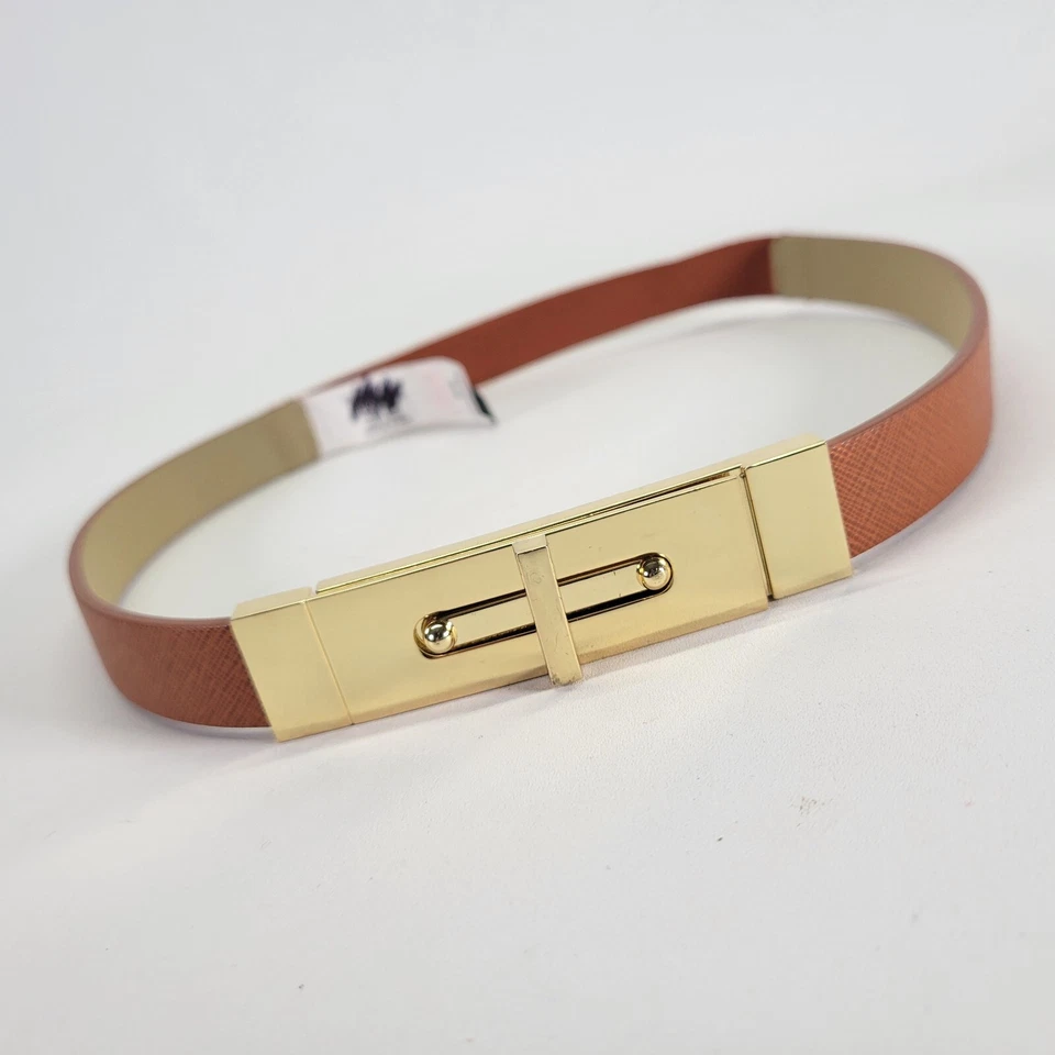 Express Stretch Belt 28 Turnlock Buckle Waist Gold Tone Buckle Brown - Image 4 of 4