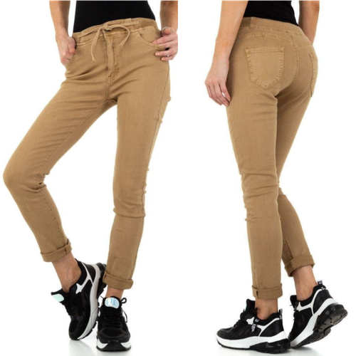 Jeans pantalone da donna pantacollant in jeans denim beige elasticizzati  vita al | eBay