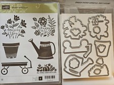 Stampin Up GROWN WITH LOVE GARDEN GROWN DIES Wagon Flowers Retired