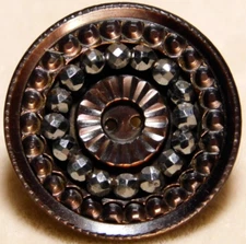 Antique Carved & Engraved Dark Pearl BUTTON w Bright Cut Steels NICE 1&1/16