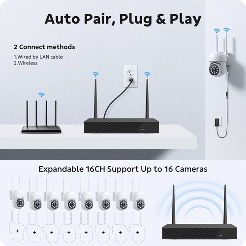16CH 4K NVR 8 Pcs PTZ Cameras Wireless CCTV Security Camera System WiFi Audio US - Picture 9 of 10