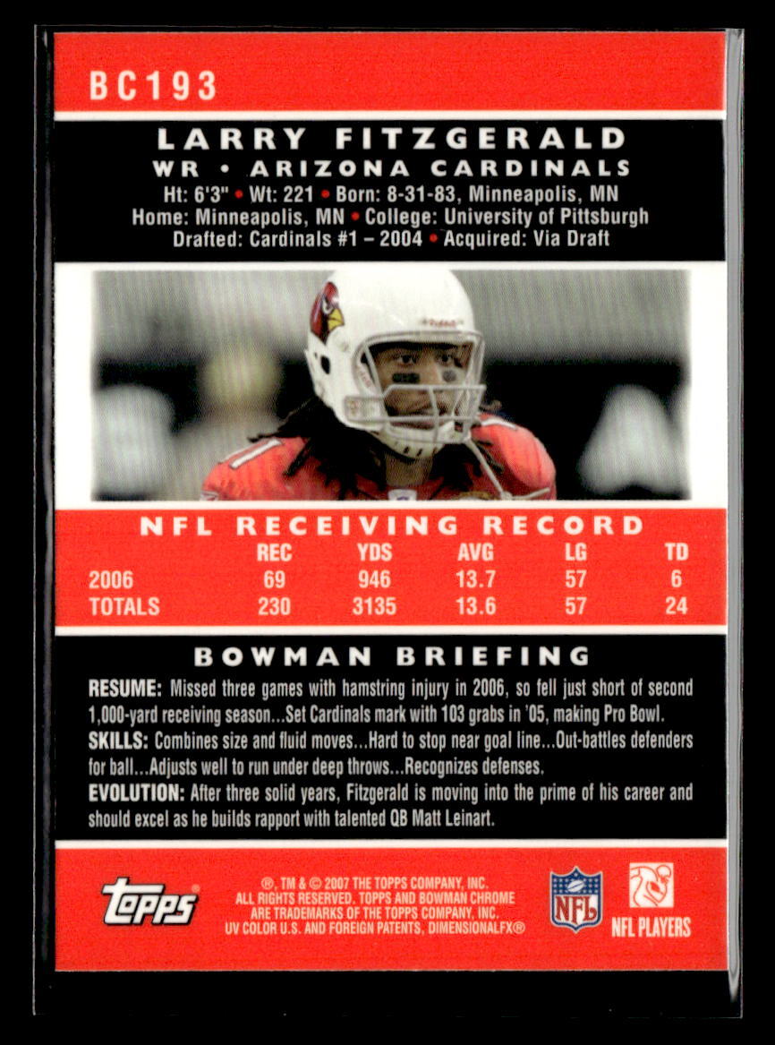 2007 Bowman Chrome - Larry Fitzgerald #BC193 for sale online