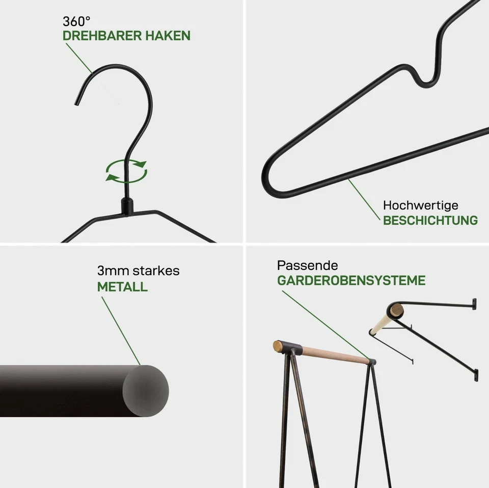 Kleiderbügel Design Kleiderhaken 360° drehbar 42cm Metall Schwarz Weiß Gold Rosé - Bild 4 von 4