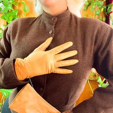 DEADSTOCK CHARTER CLUB 90 s 90s Butterscotch Vintage Leather Silk Gloves Sz 7