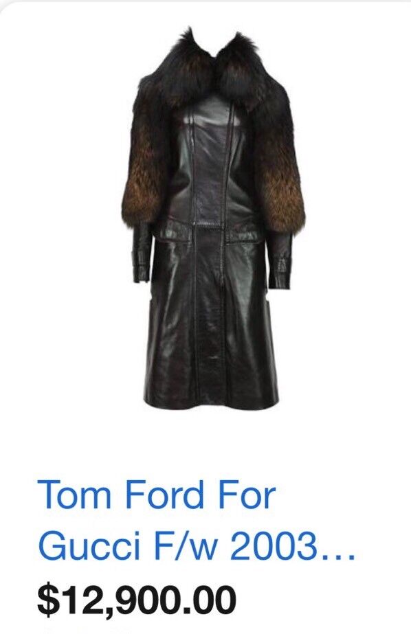 TOM FORD FOR GUCCI 100% AUTHENTIC BROWN LEATHER COAT WITH FUR RARE RUNWAY  PIECE