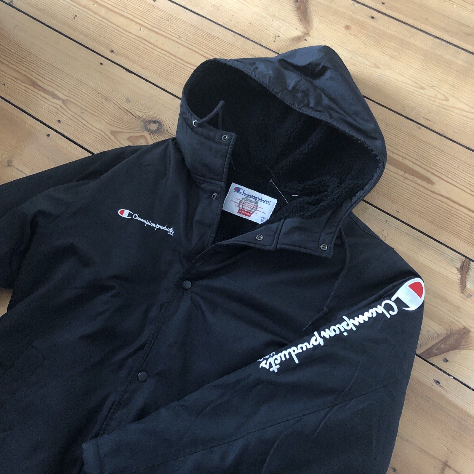 SUPREME X CHAMPION FLEECE LINED WATERPROOF LONG MEDIUM. | eBay