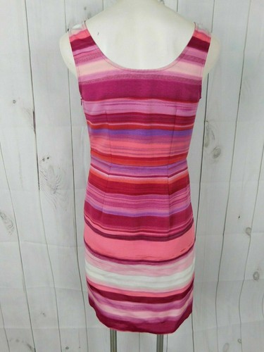 Abito Ann Taylor LOFT rosa viola rosso bianco righe senza maniche aderente e svasato linea A - Foto 4 di 4