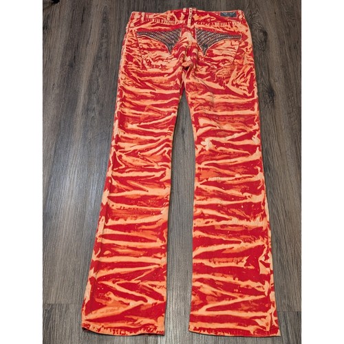 Robin's Jean Red Tiger Stripe Denim Jeans Long Flap Embellished Pockets 34 - Picture 2 of 8