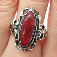 WHEELER MFG Old Pawn Sterling Silver Vintage Red Shell Oxidized Ring Size 8.25