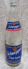 SCHWEPPES CLUB SODA 32 OUNCE 1985 GLASS BOTTLE PAPER LABEL RETURN FOR DEPOSIT