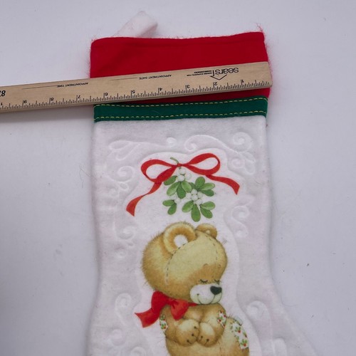Vintage Felt Ruth Morehead Christmas Stocking Teddy Bear Bow Holly Berry T - Picture 5 of 8