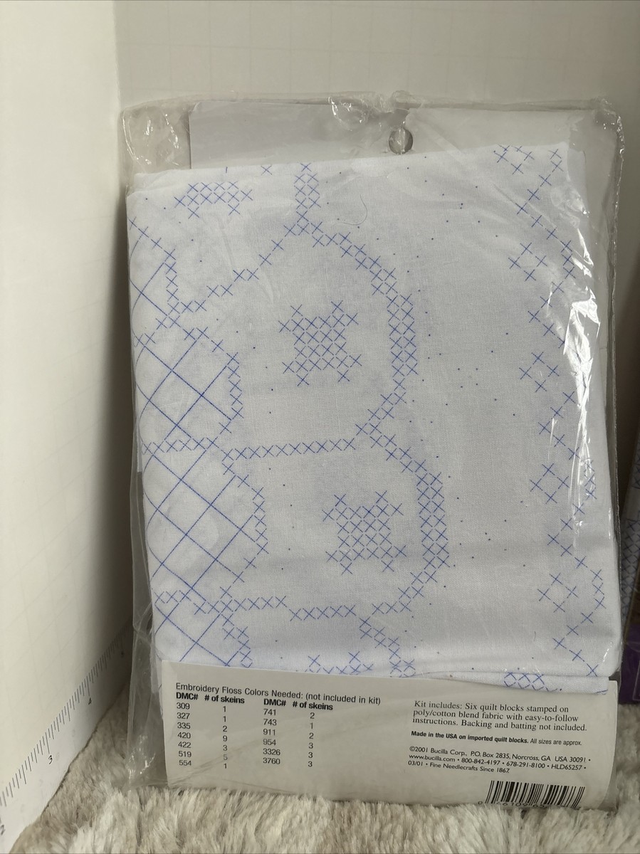 Bucilla Quilt Blocks FAN Stamped Cross Stitch 6 Blocks 65257 NEW