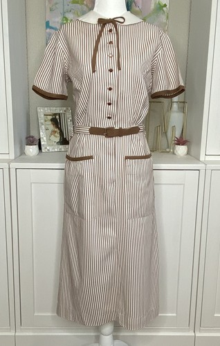 1950s Aldens Fashions Vintage Seersucker Striped Dress Medium NOS Malt Shop