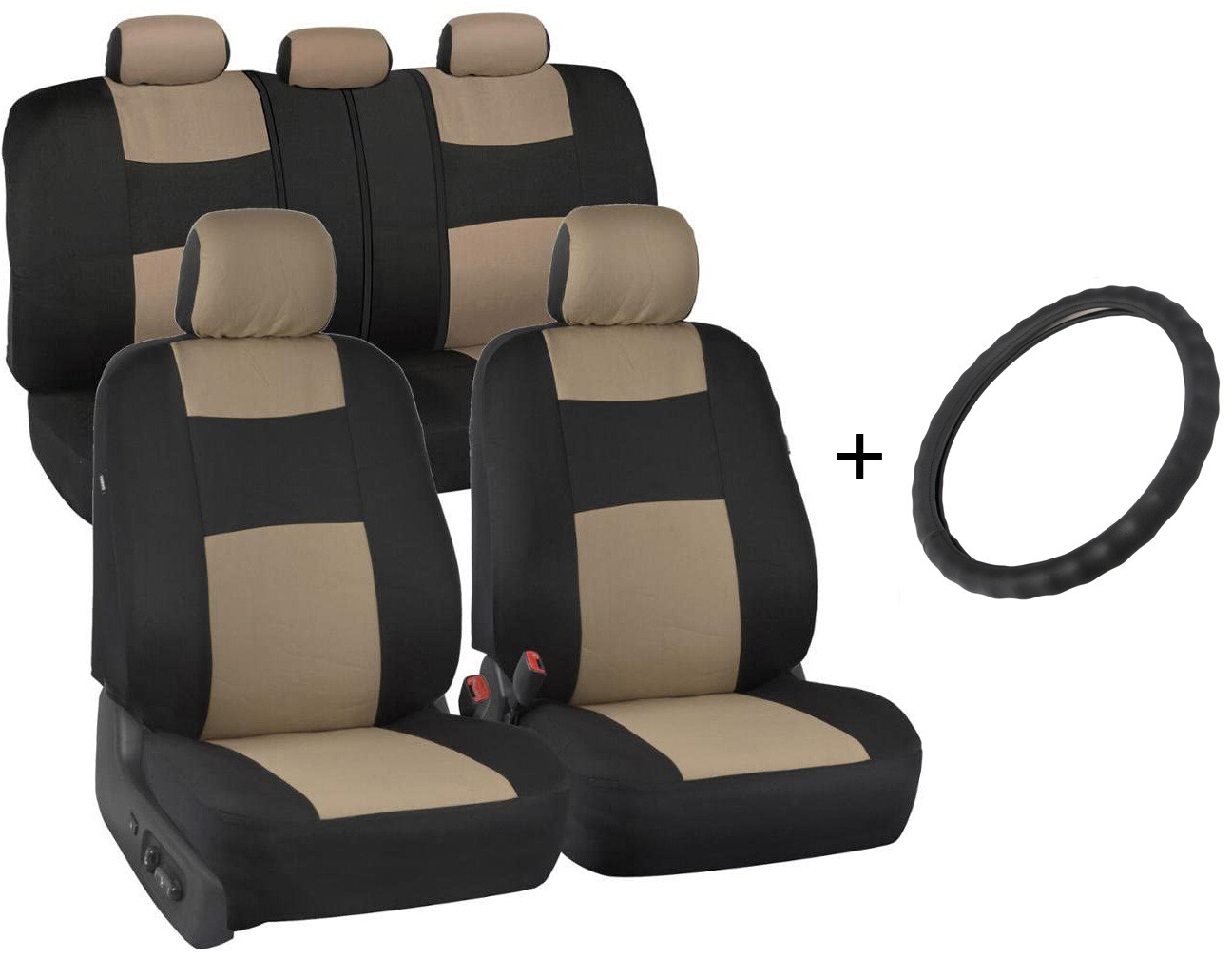 Steering Wheel Cover + PolyPro Car Seat Covers (Front/Rear Set) Universal Size