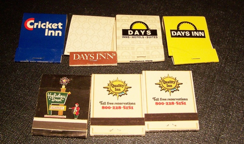 Seven Vintage Motel Matchbooks: Cricket Inn, Quality, Holiday, Days Inn