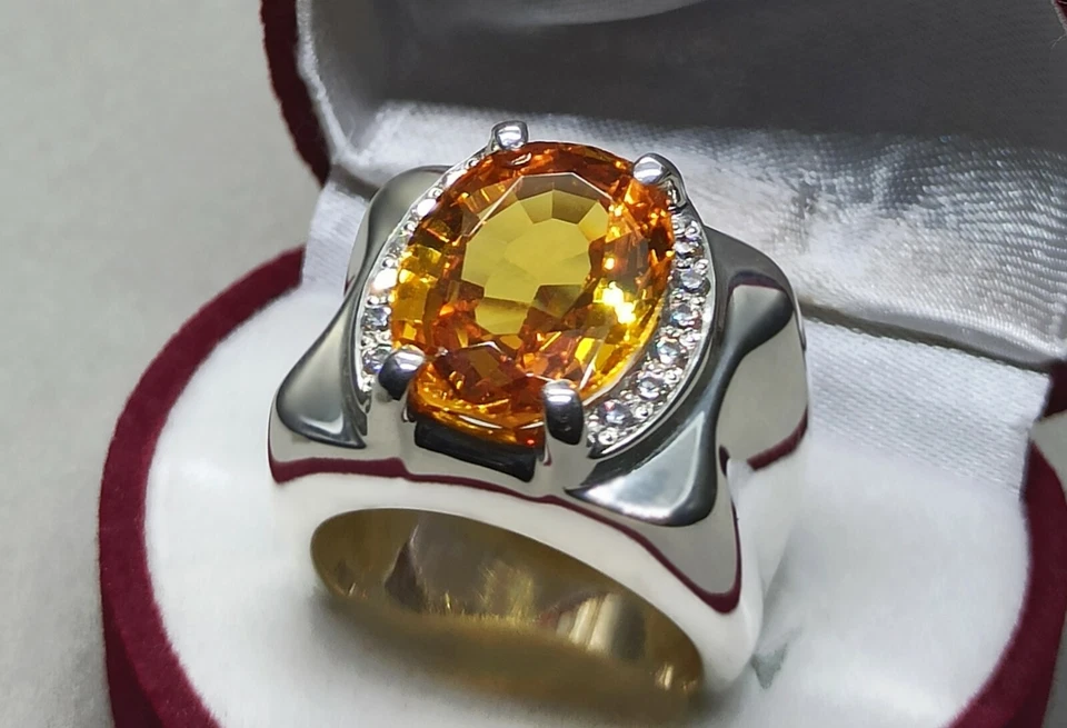 Oval Cut 14 Carat Deep Yellow Citrine Sterling Silver 925 Handmade Mens Ring - Image 4 of 4