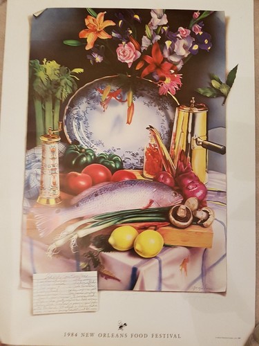 RARE UNUSED 1984 SIGNED G ROSS AND JO JOY CAJUN NEW ORLEANS FOOD FESTIVAL POSTER - Picture 2 of 10