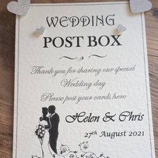 A5 Personalised WEDDING post box Silhouette gemstone sign post your cards here