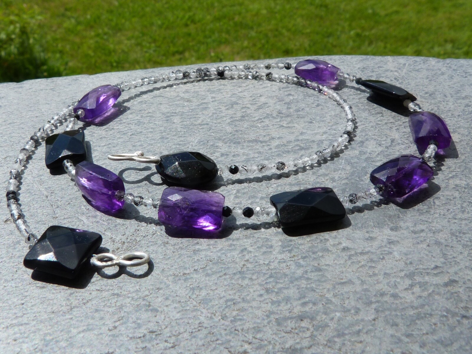 Collier argent 925 d'exception serti d'améthyste violette et quartz