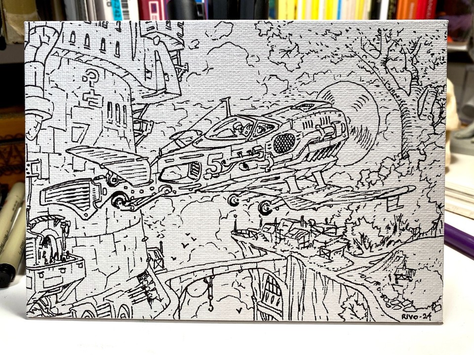  Canyonlands  — a 5 x 7  canvas card ORIGINAL line ink drawing by Paul Rivoche! Comic Art
