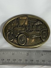 Vintage Belt Buckle AVON Solid Brass Ford Model T Car Oval Made In The USA