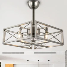 20" Cube Chrome Steel Caged Ceiling Fan with Lights, 4-bulb