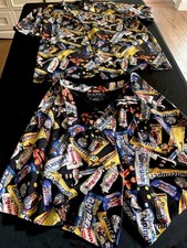 VINTAGE NICOLE MILLER SILK SHORTS  BLOUSE SET POP ART CHOCOLATE BAR THEME SZ M