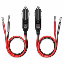 12V Cigarette Lighter Plug with 1FT 16AWG Wire Leads, 15A Fuse, 2 Pack