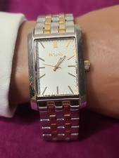 BULOVA 98A137 CLASSIC SILVER DIAL TWO TONE BRACELET BAND MENS WATCH TESTED WORKS