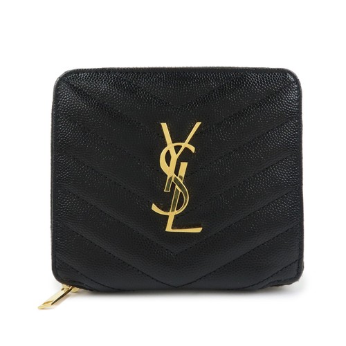 SAINT LAURENT PARIS Cassandra Leather Compact Wallet Black Authentic Used F/S
