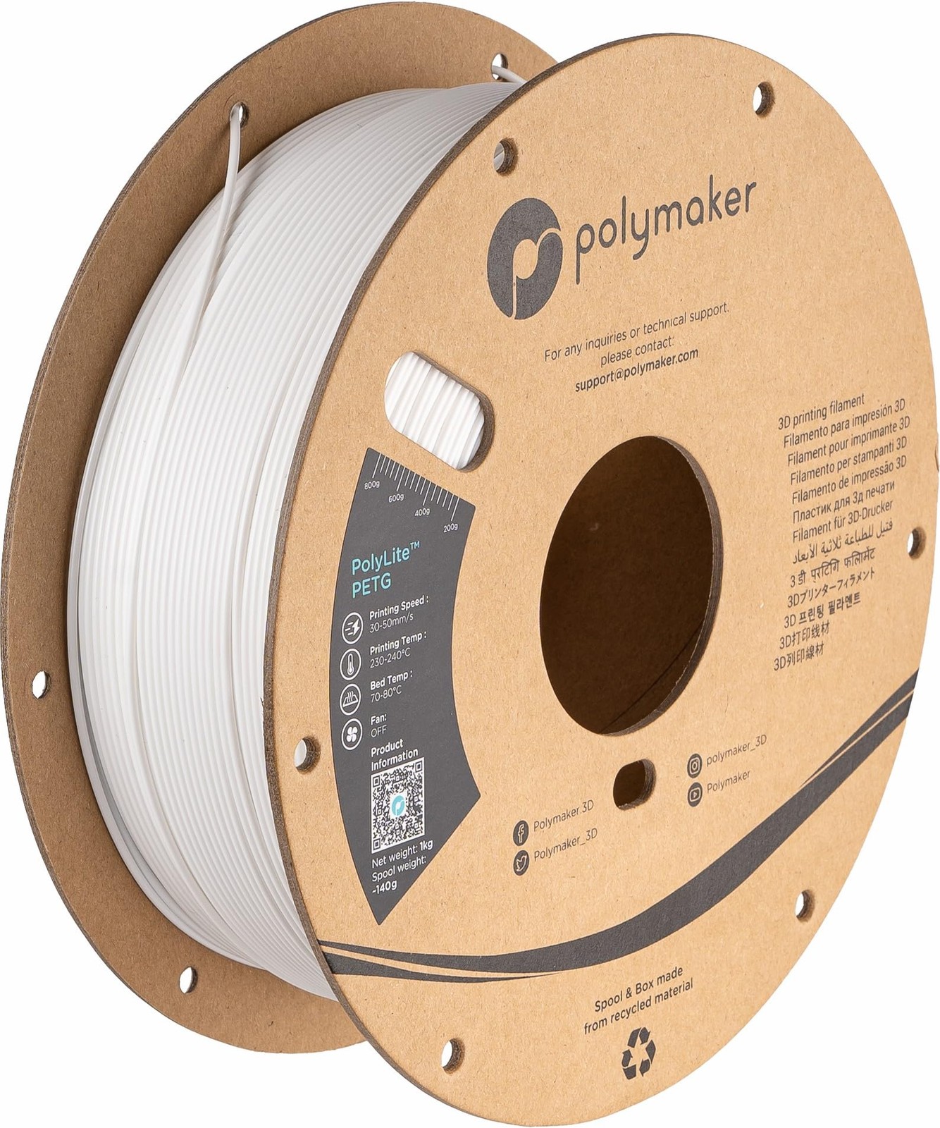 Filament 1.75mm PETG Blanc pour imprimer des objets extérieurs durables sans warping