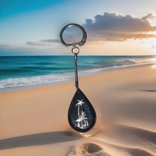 Vtg FIJI Seashell Keychain Fijian Travel Souvenir Keyring Palm Tree Tropical