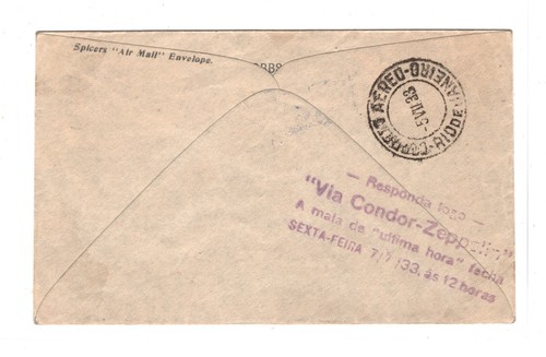 GRAF ZEPPELIN Treaty GB Air Mail 1933 Cover *3.SÜDAMERIKAFAHRT* Brazil Rio KZ411 - Picture 3 of 12