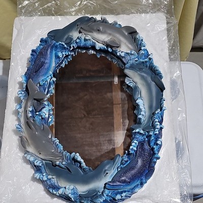 Dolphin Reflections Oval Accent Mirror Blue Gray Decorative Dolphin Frame 40007