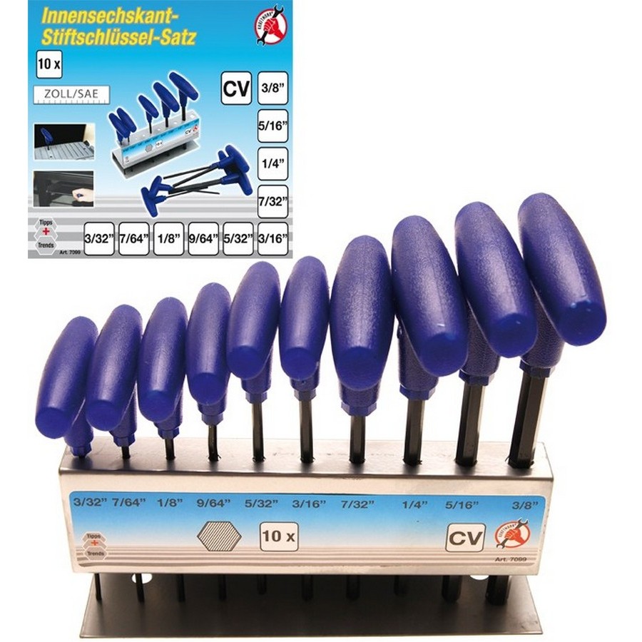 Series 10 Pcs T-Handle Inches 3/32-3/8 - Code BGS7099 FBGS7099 KRAFTMANN