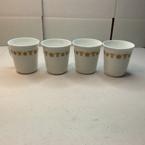 Vintage Corelle Corning Butterfly Gold Coffee Cups Mugs D Handle Set of 4