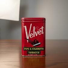 Vintage Velvet Pipe & Cigarette TobaccoTin Red Pocket Tin Advertising USA