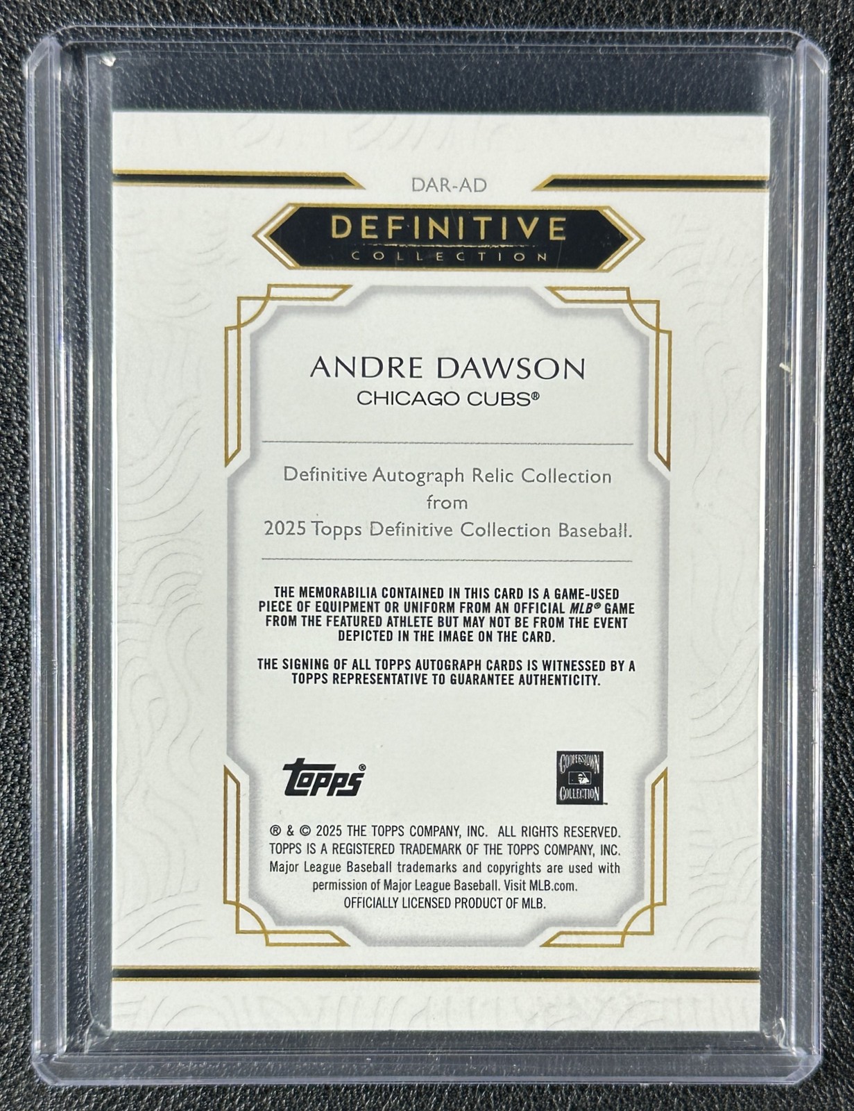 ANDRE DAWSON 2025 TOPPS DEFINITIVE COLL #DAR-AD GAME-USED BAT RELIC AUTO 15/50 view 2