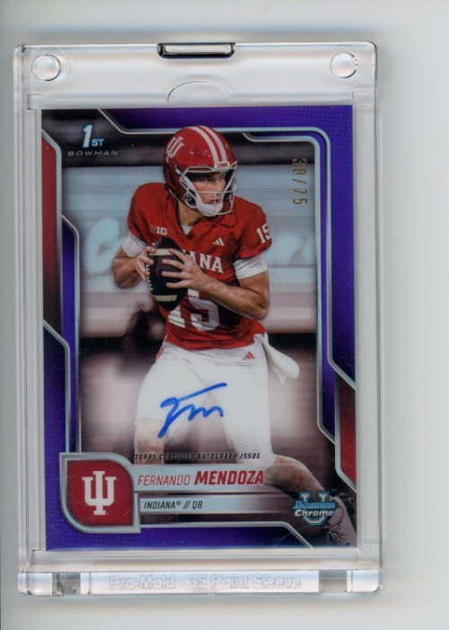 Fernando Mendoza 2025 Bowman Chrome U 1st Purple Refractor Auto 30/75