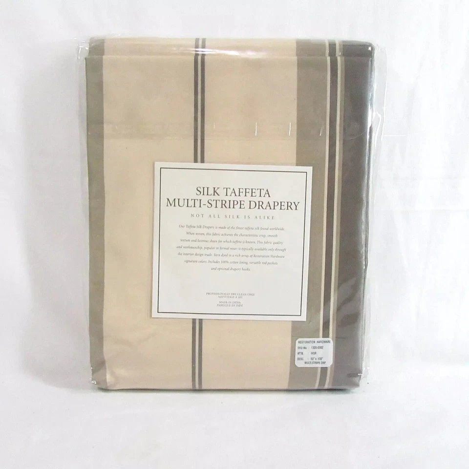 Restauración Hardware Seda Tafetán Multi-Rayas Marfil 50 x 108 Cortinas Panel(s) Foto 4 de 4