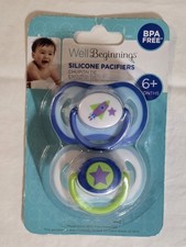 Well Beginnings Silicone Pacifiers 2 Pack 6 Months NEW BPA Free Rocket Star