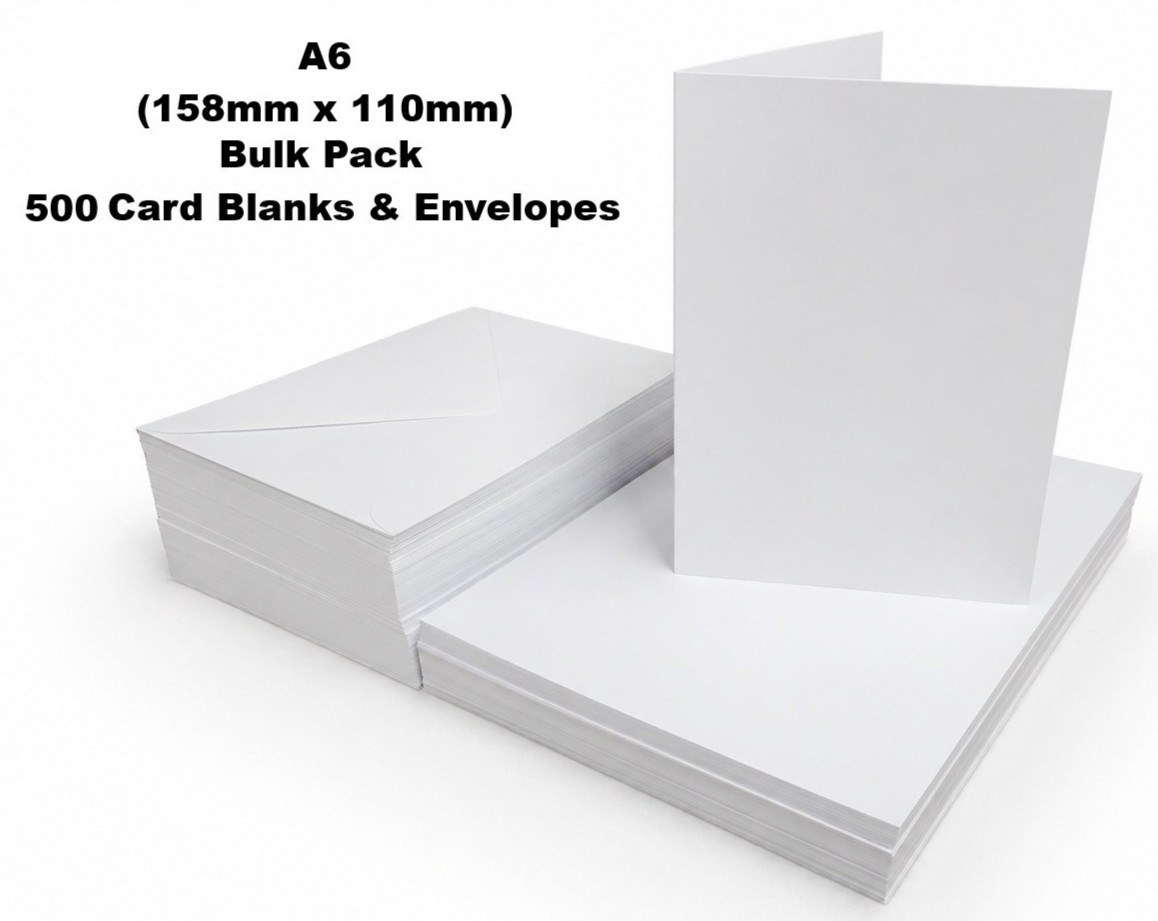 Premium A6 White Card Blanks & Envelopes – 250gsm (Pack of 500)