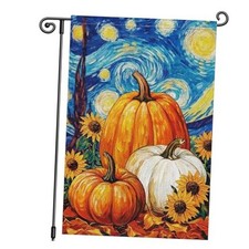 Fall Garden Flag Pumpkin Sunflower 12x18 Inch Double Sided Starry Sky