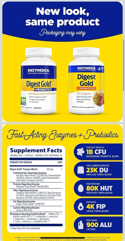 Enzymedica Digest Gold + Probióticos Fórmula 2 en 1 para la Salud Intestinal Digestiva E... Foto 2 de 4
