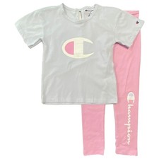 Adidas Girls 2pc Outfit Short Sleeve Lavendar Shirt  Pink Leggings Pants Set 6