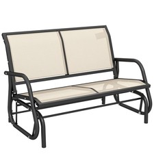 2-Person Patio Glider Bench Rocking Chair Loveseat w/ Armrest Beige