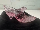 Vintage Fenton Glass Co. Pink Cat Head Glass Rose Swirl Shoe Slipper Boot Nice!