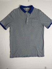Criquet 100 Organic Cotton Polo Shirt Men's Large Slim Fit White Blue Striped