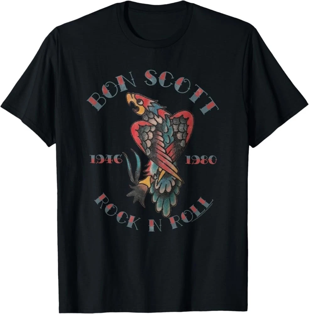 T-Shirt Homme Bon Scott Live Photo Noir - 100% Coton, Coupe Standard