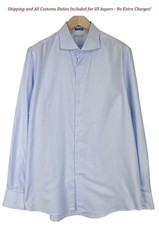 SUITSUPPLY Men's Formal Shirt 46/18 Extra Slim Blue Cotton Striped Classic